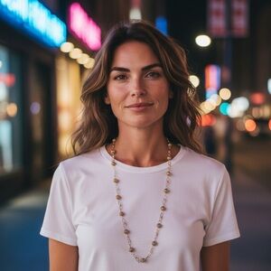 Vintage Gold-Tone Station Necklace wFiligree & Textured Round Beads 1960s–1980s